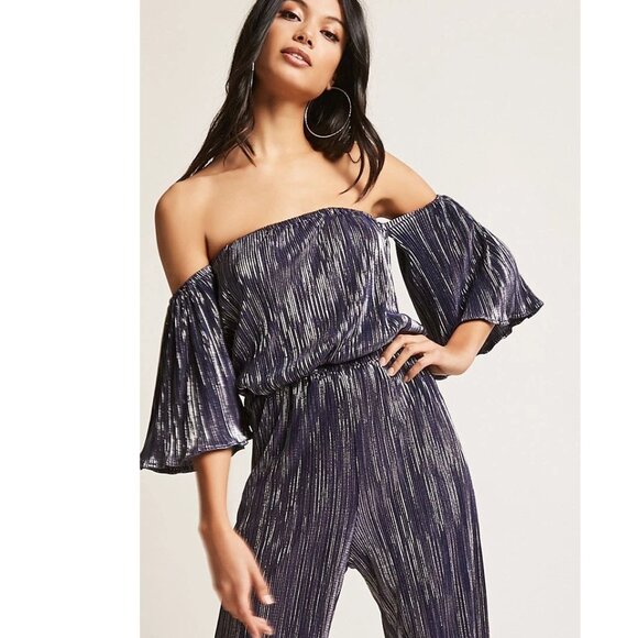 BLOOMINGDALES ontwelfth Y2K strapless Metallic Stripe JUMPSUIT Romper *SMALL* - Picture 4 of 9